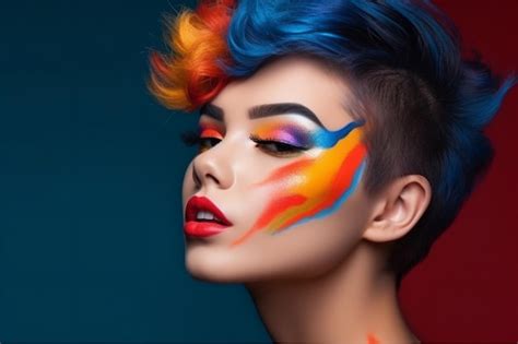 Premium AI Image | Beautiful girl with colorful makeup on the face of it