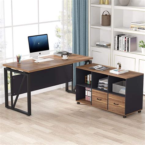 Tribesigns L-Shaped Computer Desk, 55 inches Executive Desk with File Cabinet, Gaming Desk ...