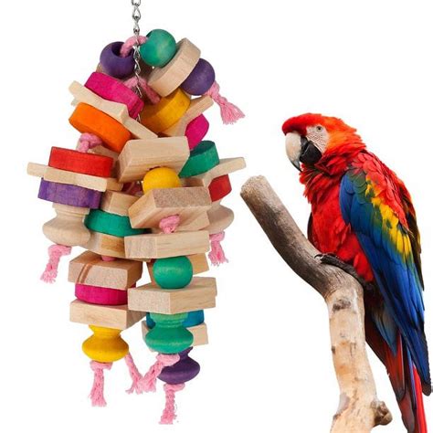 Hands DIY 1Pcs Parrot Toys Bird Parrot Hanging Bite Wooden Blocks Cage ...