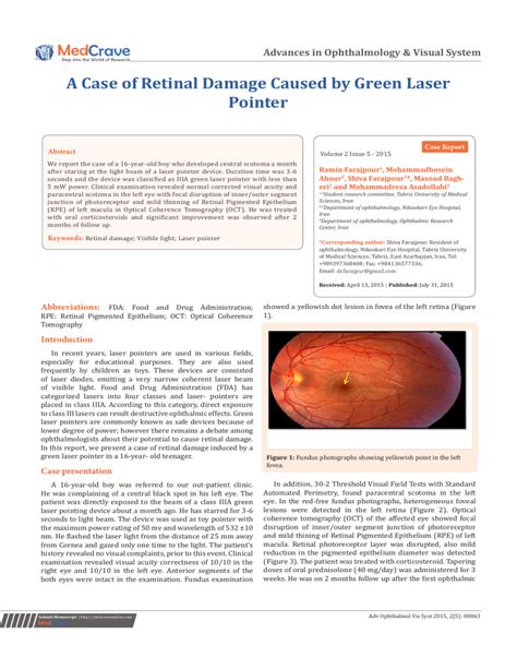 A Case of Retinal Damage Caused by Green Laser Pointer