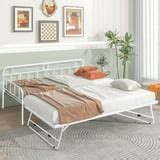 SYNGAR Metal Twin Size Daybed with Roll-Out Trundle, Multifunctional ...