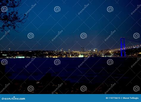 Istanbul Bosphorus View at Night Stock Image - Image of lights, modern: 110776615