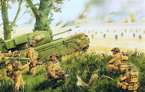 Art, artist, soldiers, tank, WW2, Churchill, Infantry, infantry tank, the battle for Caen, The ...