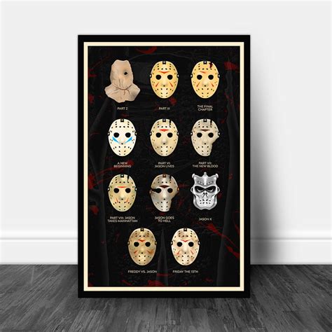 JASON VOORHEES: Friday the 13th, Every Mask Poster, Evolution of Jason Voorhees Quality Wall Art ...