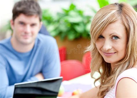 Portrait of Two Bright Students Working Stock Image - Image of library ...