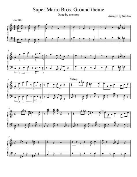 Super Mario Bros. Ground theme Sheet music for Piano (Solo) Easy ...