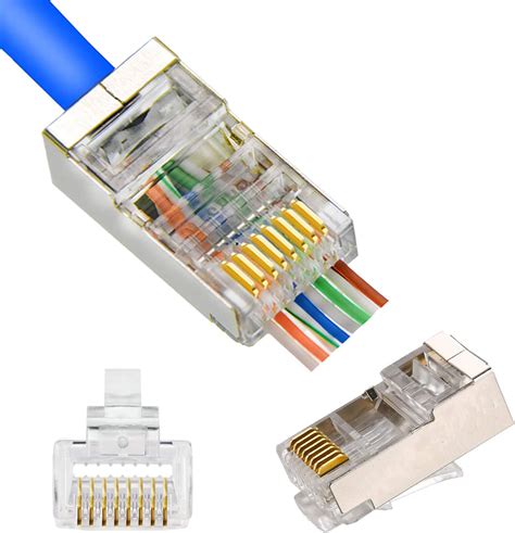PETECHTOOL RJ45 CAT6 Connector End Pass Through Ethernet 8P8C Modular Plug for Ethernat Cable(20 ...