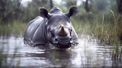 Premium AI Image | Big Rhino in their natural habitat Wildlife Photography