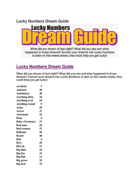 Lucky Numbers Dream Guide | PDF | Nature | Dream guide, Lottery book, Lucky numbers for lottery