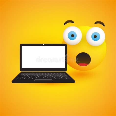 Surprised Emoji, Emoticon with Pop Out Eyes and Laptop Computer on Yellow Background - Vector ...