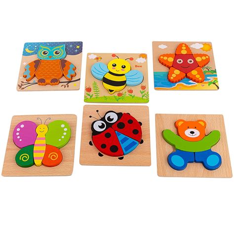 Toy To Enjoy Wooden Chunky Animal Jigsaw Puzzle (Pack of 6) for Kids Age 3 to 5 – Animal Peg ...