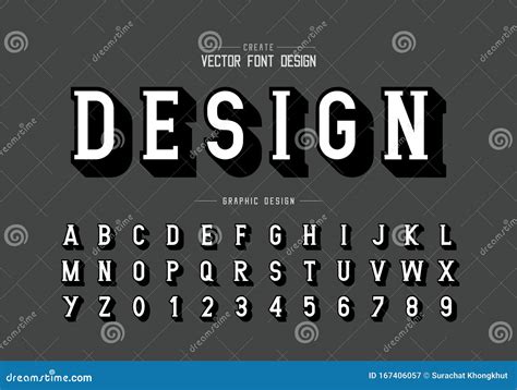 Shadow Font and Alphabet Vector, Writing Style Typeface Letter and Number Design, Graphic Text ...