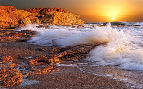 Sunset beach ocean waves wallpaper | 2560x1600 | #32124