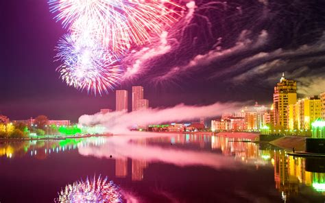 Night, 2K, Astana, Kazakhstan, River, Fireworks, City, Buildings HD ...