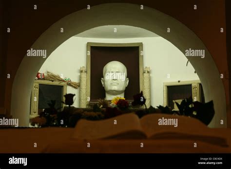 Tomb of Italian Fascist dictator Benito Mussolini in the Mussolini family crypt in the cemetery ...