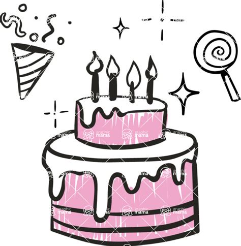 80+ Cute Doodles Bundle / Cute Birthday Cake Doodle | GraphicMama