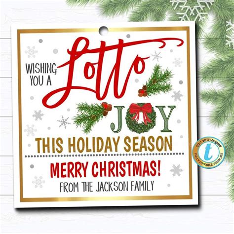 Christmas Lottery Ticket Gift Tag, Wishing you a Lotto Joy, Holiday ...