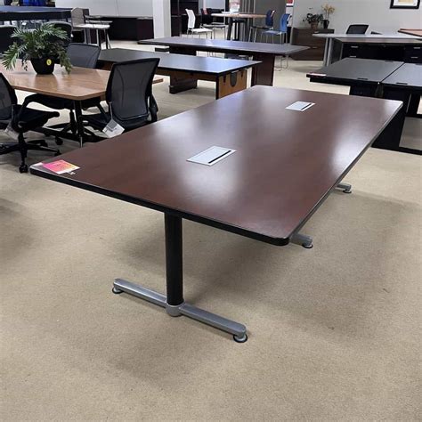 8 ft Haworth Mahogany and Black Rectangle Conference Table | Office Furniture Liquidations