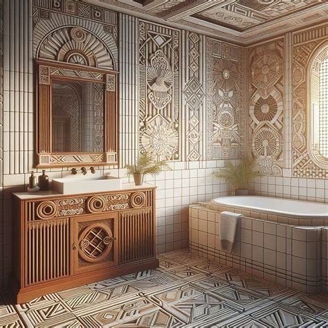 Art Deco Bathroom Geometric Tile Patterns in 2024 | Art deco bathroom ...