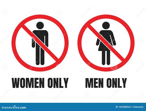 No Men or No Women Signs, Men only and Women only Warning Labels Stock ...