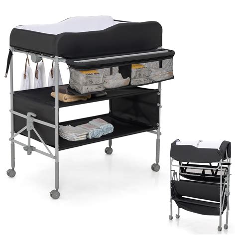 Costway Foldable Baby Changing Table w/ Wheels & Height Adjustment Black - Walmart.com