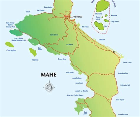 Maps of Mahe, Praslin and La Digue Islands - Map of Seychelles Islands