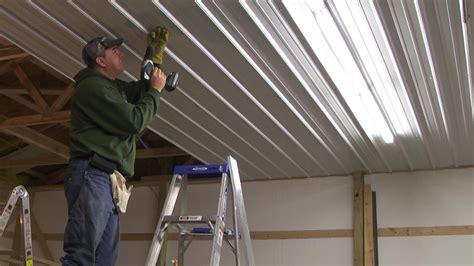 Pole Barn Menard's Pro-Rib Steel Ceiling Install with PanelLift Drywall ...