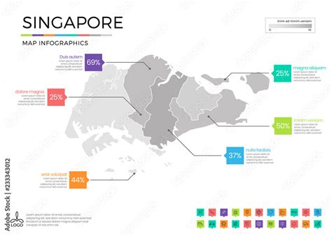 Singapore map infographics with editable separated layers, zones ...