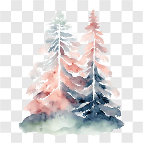 Download Watercolor Painting of Two Pine Trees in Snowy Landscape PNGs Online - Creative Fabrica