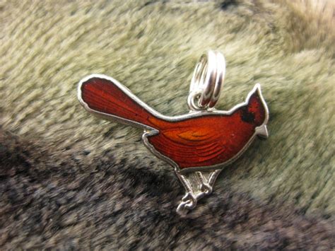 Charm Sterling Silver Cardinal Charm Red Enamel Bird