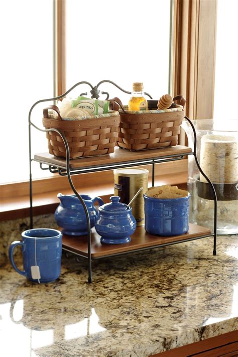 Keep your tea and coffee organized with Longaberger baskets, potter… | Kitchen countertop ...