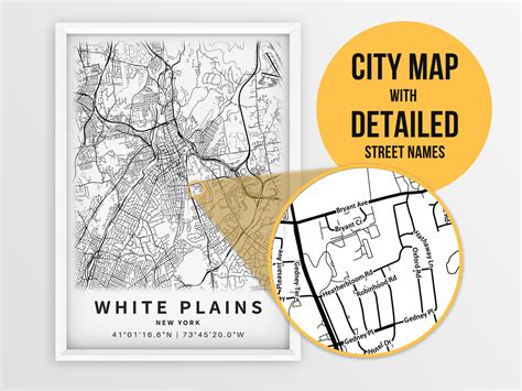 Printable Map of White Plains NY United States with street | Etsy