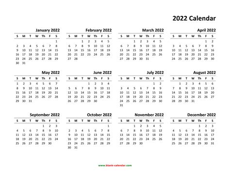 Yearly Calendar 2022 | Free Download and Print