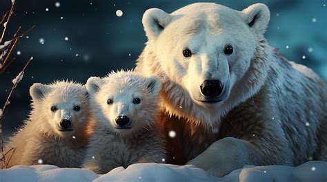 Premium AI Image | Polar Bear Mother with Cubs