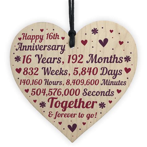 Anniversary Wooden Heart To Celebrate 16th Wedding Anniversary