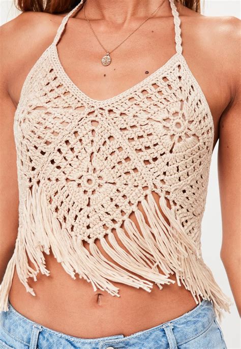 Beige Halter Neck Crochet Crop Top | Missguided | Crochet top, Crochet fashion, Boho crochet