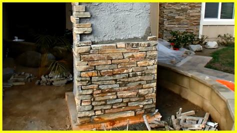 Natural Thin Veneer Stone Installation Outdoors Ledgestone - YouTube