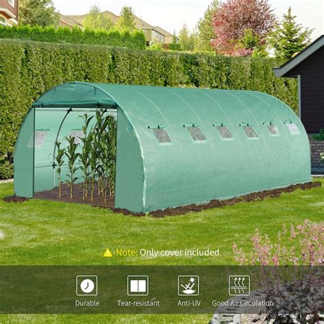 Outsunny 20 x 10 x 7FT Greenhouse Cover Tarp with 12 Windows and Zipper ...