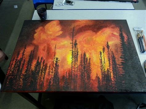 Forest fire acrylic painting. Canvas piece | Fire painting, Fire art ...