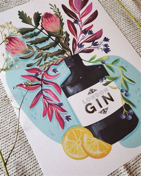 GIN BOTANICAL / A4 Art Print / Gin Art/ G&T / Floral | Etsy