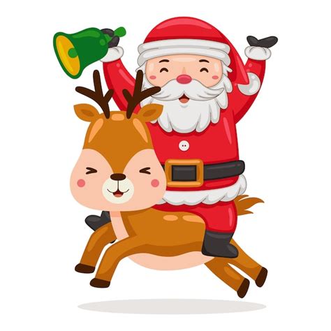 Premium Vector | Cute santa claus with deer in cartoon style illustration