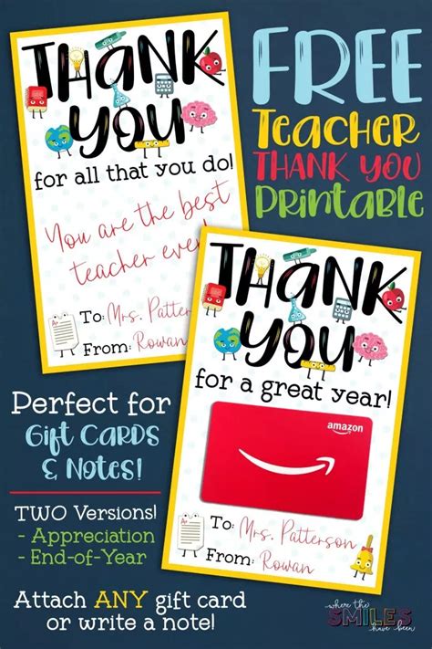 FREE Teacher Appreciation Thank You Printable - Two Versions! | Teacher ...