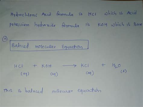 [Solved] For the reaction of hydrochloric acid and potassium hydroxide ...