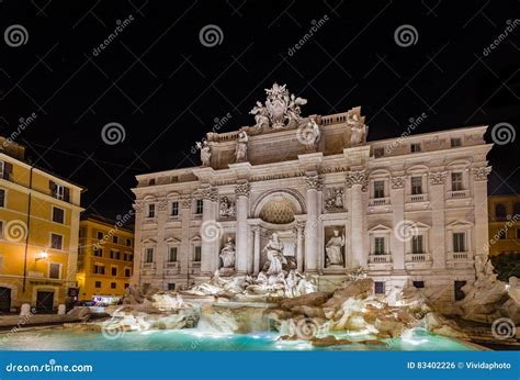 Trevi Fountain at night stock photo. Image of marble - 83402226