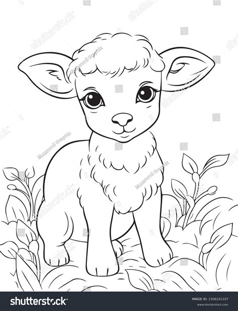 Coloring Page Cute Baby Sheep Hand Stock Vector (Royalty Free ...