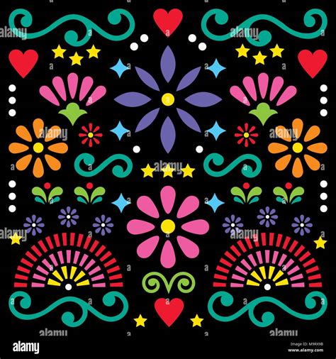 Mexican folk art vector pattern, colorful design with flowers greeting ...