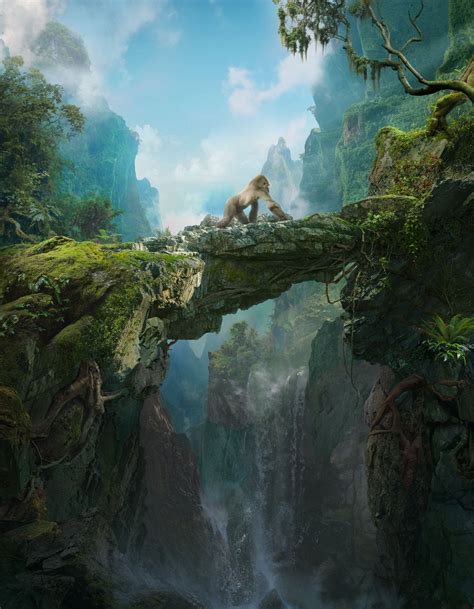 Conceptual matte painting of a jungle crossing up high in the mountains. Concept Art World ...