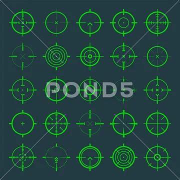 Crosshair, gun sight vector icons. Bullseye, green target or aim symbol Illustration #238695784