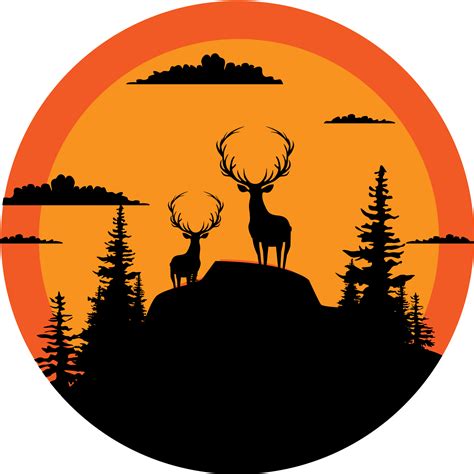 Mountain silhouette with 2 deers nature stickers - TenStickers