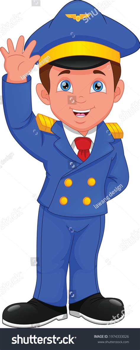 Cartoon Boy Wearing Pilot Costume Waving Stock Vector (Royalty Free ...